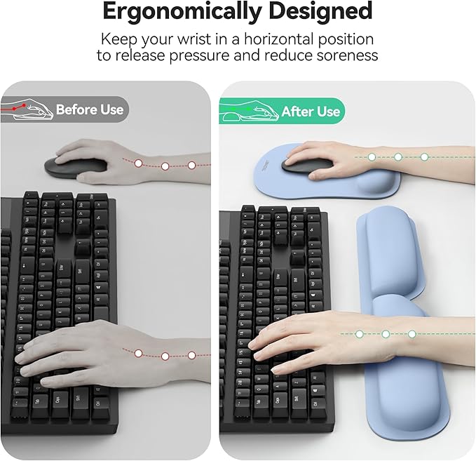 TECKNET Ergonomic Keyboard Wrist Rest and Mouse Pad, Foldable Memory Foam Wrist - Image 2