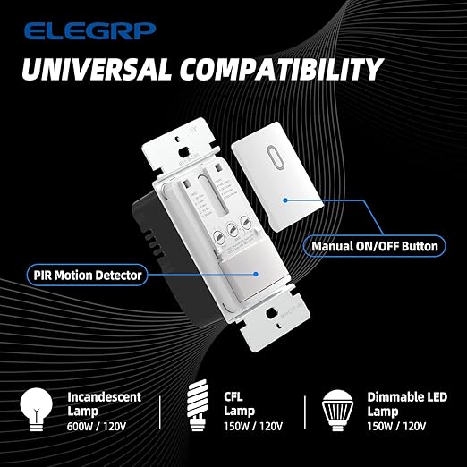 ELEGRP Occupancy Motion Sensor Light Switch, PIR Infrared Motion Activated Wall - Image 2