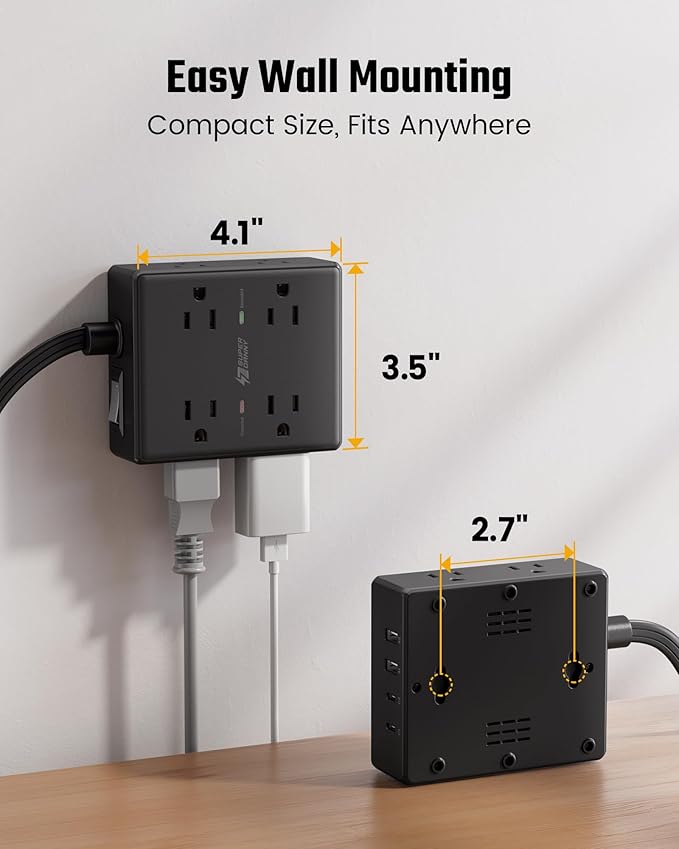 6Ft Extension Cord with Multiple Outlets, Flat Plug Power Strip Surge Protector - Image 7