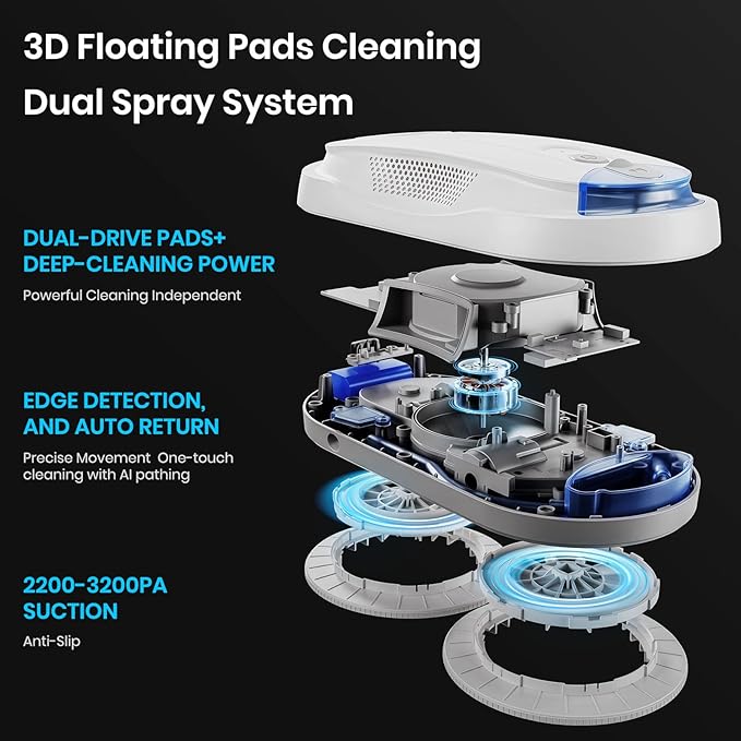 KKI Window Cleaning Robot, Auto Window Cleaner Robot, Dual Spray, Max 3200Pa - Image 2