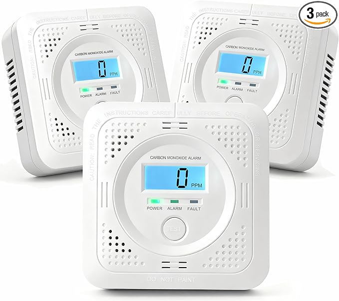 3 Pack Carbon Monoxide Detector LCD Screen Real-Time Concentration Battery by Pumwry