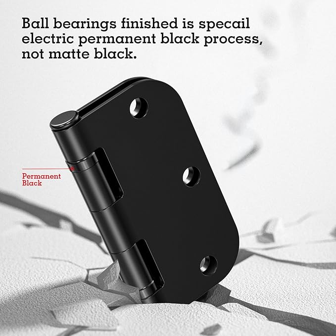12 Pack Anti Squeak Matte Black Door Hinges 3.5 Inch 5/8" Radius Interior - Image 4