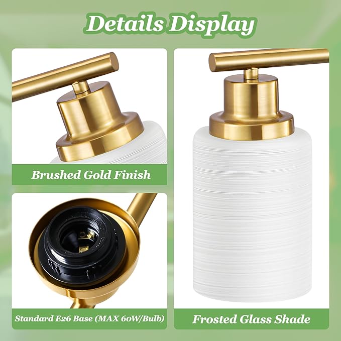 Guliaofo 8-Light Vanity Lights, Brushed Gold Bathroom Light Fixture - Image 3