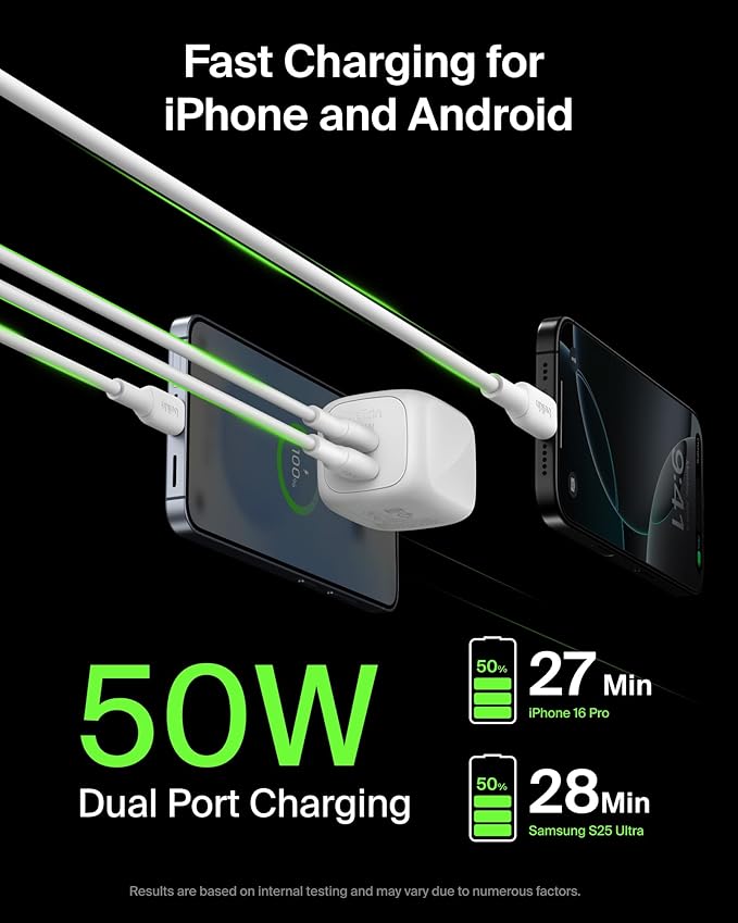 Belkin 2-Port USB C Charger Block 50W, Dual-Port GaN Charger w/ 2x USB C Ports - Image 5