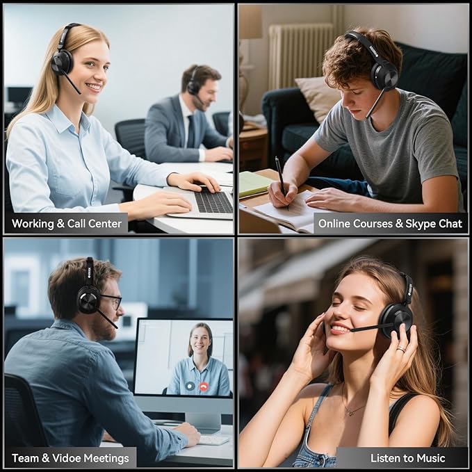 Wireless Headset with Mic for Work, Mute & USB Dongle for PC Computer Laptop - Image 8