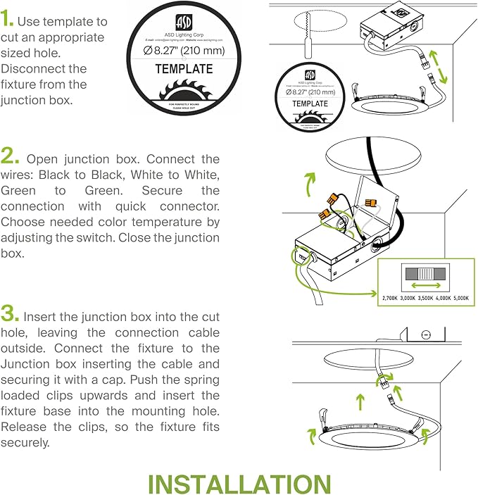ASD 1 Pack 8 Inch LED Recessed Light 20W, 5 CCT 2700K-5000K CRI90+, IC Rated - Image 8