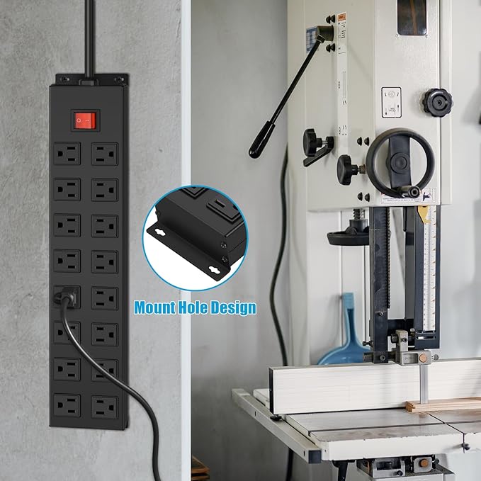 HHSOET Metal 16 Outlet Mountable Power Strip, Wall Mount Garage Workbench Socket - Image 6