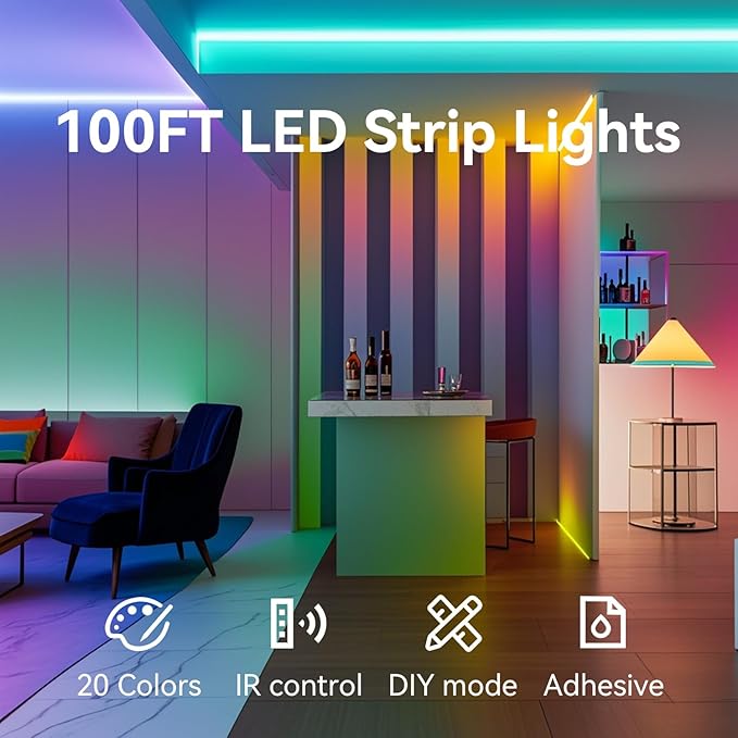 CHARKEE LED Lights for Bedroom 100 ft, Color Changing LED Strip Lights - Image 2