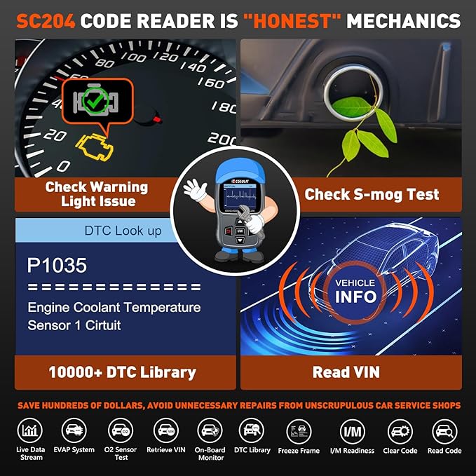 CGSULIT Scan Tool SC204 OBD2 Scanner, Check Engine Light Code Reader - Image 3
