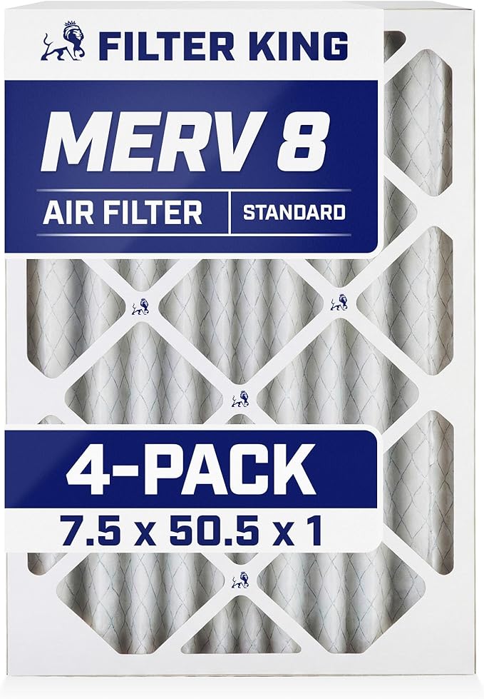 Filter King 7.5x50.5x1 Air Filter | 4-PACK | MERV 8 HVAC Pleated A/C Furnace by FilterKing