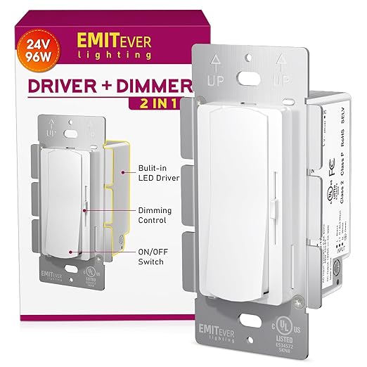 Dimmer Light Switch & 24V 96W Dimmable LED Driver 2 in 1, UL Listed Single-Pole by EMITEVER