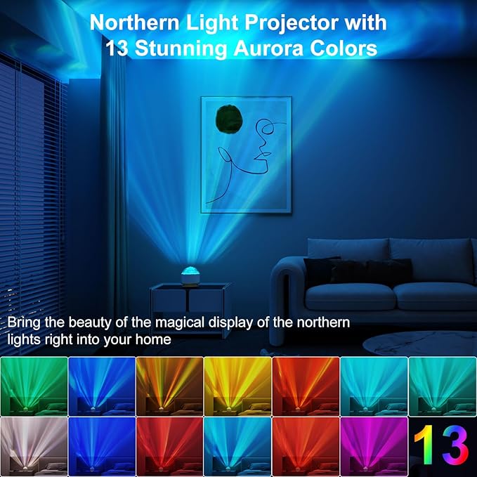 HUMIIEYE Northern Lights Projector, 13 Colors Aurora Night Light Projector - Image 2