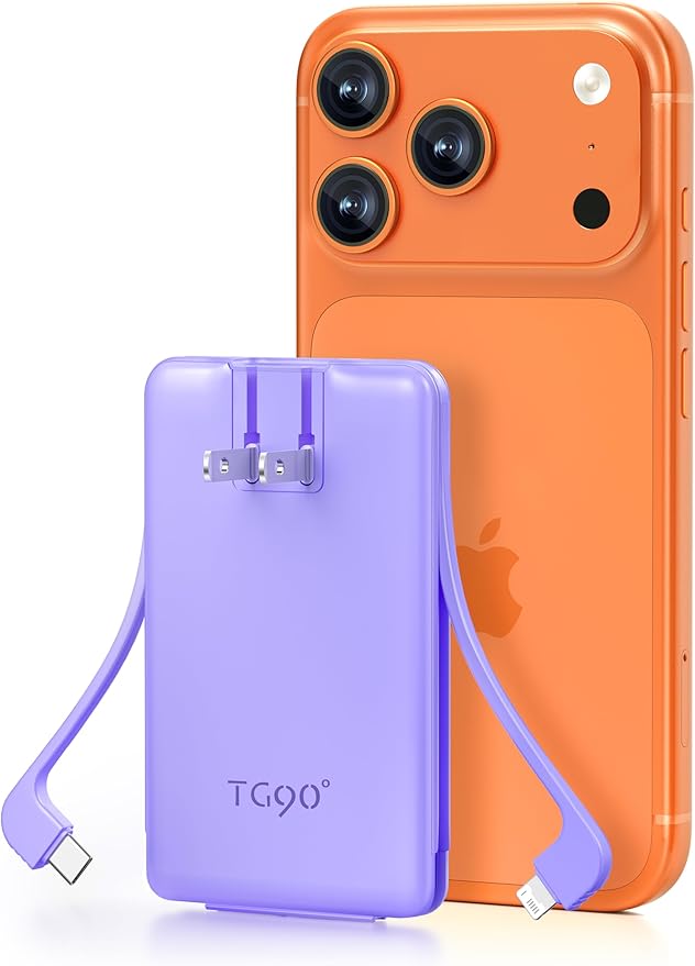 TG90° 5000mAh Portable Charger Built-in AC Wall Plug and Cables, Pocket Size by TG90%C2%B0