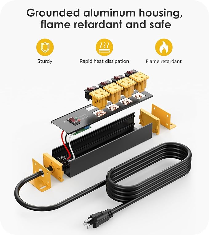 CCCEI Heavy Duty Surge Protector Power Strip 20 Amp Individual Switches. 15FT - Image 6