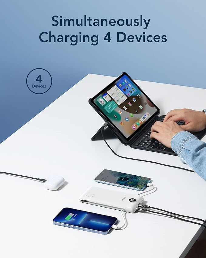 VEGER Portable Charger for iPhone Built in Cables and Wall Plug, 10000mah Slim - Image 4