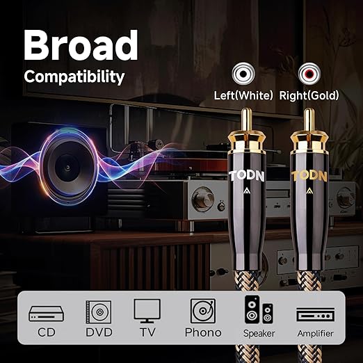 TODN HiFi RCA Cables Audiophile, Double Shielded RCA Cable Male to Male Stereo - Image 8