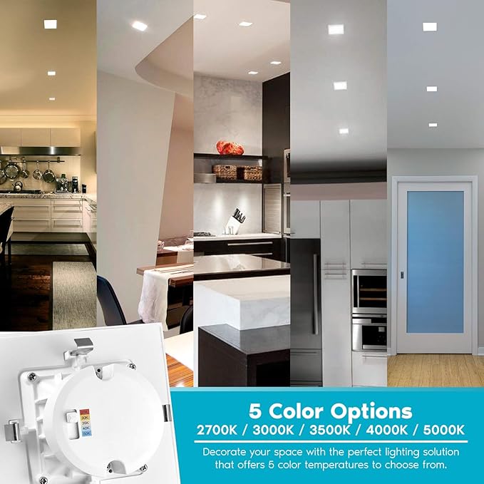 LUXRITE 16 Pack 4 Inch Square Recessed LED Can Lights, CCT Color Temperature - Image 2