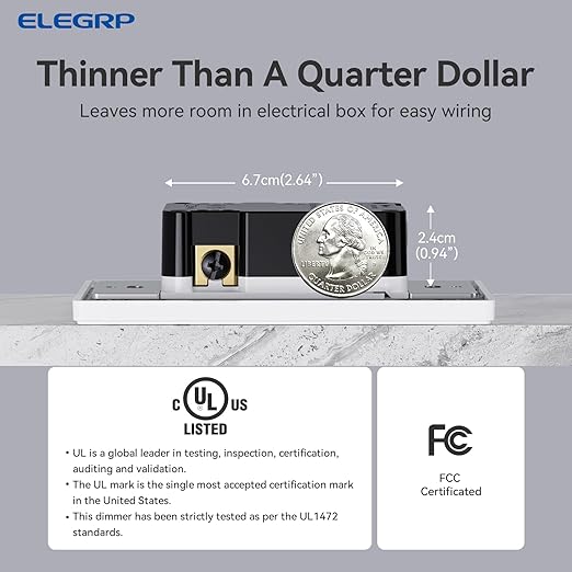 ELEGRP Dimmer Light Switch for 300W Dimmable LED/CFL Lights and 600W INC/HAL - Image 6