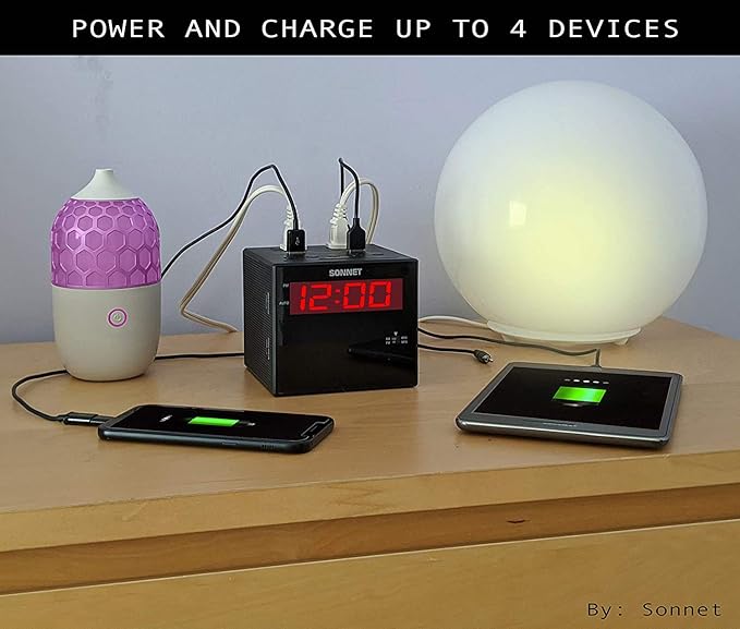 Sonnet Alarm Clock Charging Station, AM FM Radio, Dual USB Charging Ports - Image 3