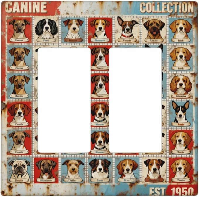 Bvtewkhz Dogs Funny Puppy Pets Vintage 2 Gang Double Rocker Decorative Outlet by Unknown