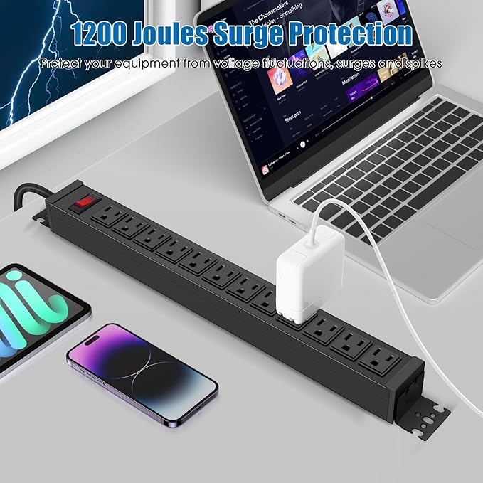 HHSOET 2 Pack Rotating Mountable Power Strip, 12 Outlet Wall Mount Surge - Image 7