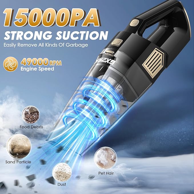 Gxzsk Handheld Vacuum Cordless, 15000PA Strong Suction Hand Held Car Vacuum - Image 2