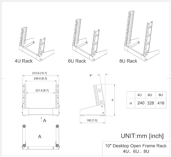 QiaoYoubang 6U Small Desktop Network Rack, 10 inch Mini Open Frame Desktop - Image 4