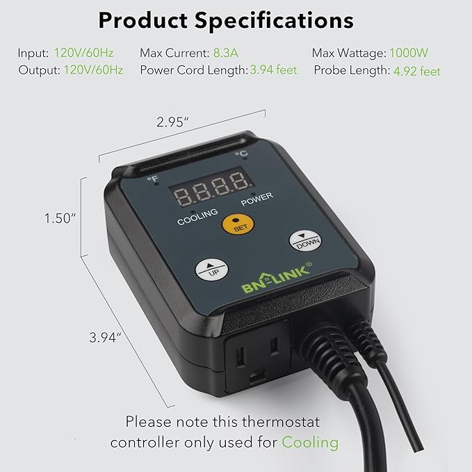 BN-LINK Digital Cooling Thermostat Controller, Temperature Controlled Outlet - Image 7
