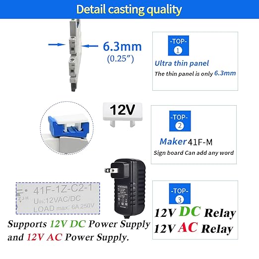 12V Relay Din Rail; Silm Relay 12V DC/AC 6Amp 5Pin 1NO 1NC SPDT - Image 2
