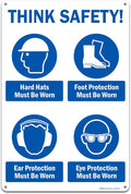 Brimar - 12" x 18" - Think Safety PPE Must Be Worn Sign - .063″ White Rust-Free by BrimarIndustries
