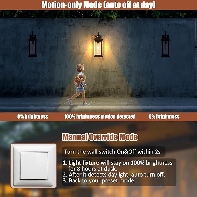 Roravilila Dusk to Dawn Motion Sensor Outdoor Lights Oil Rubbed Bronze 2-Pack - Image 4