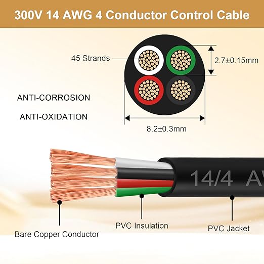 MOOKEERF 14/4 AWG Mini-Split Cable - 75FT 14 AWG 4 Conductor Control Cable 300V - Image 2