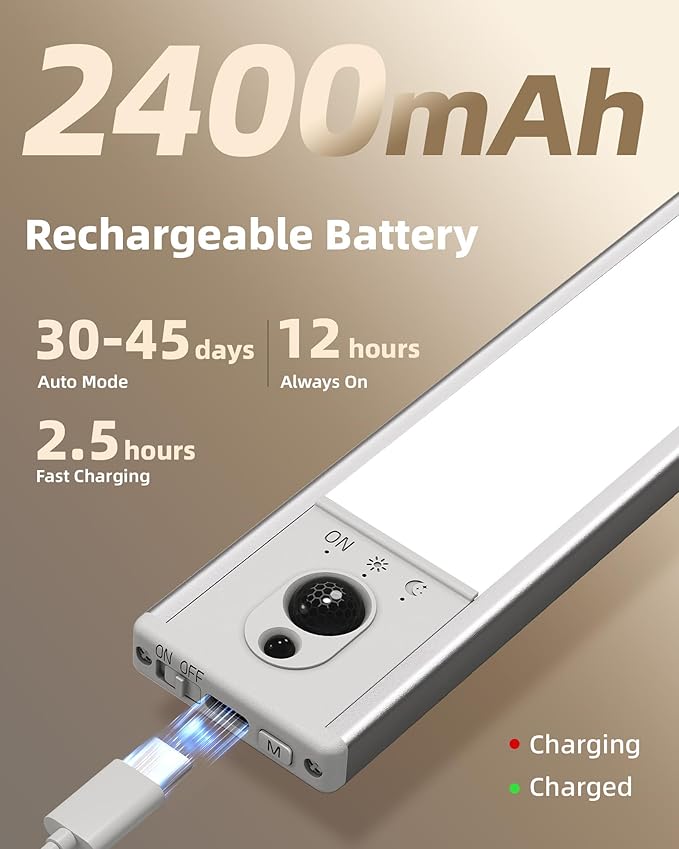 EZVALO 5-Pack Under Cabinet Lighting, 2400mAh Motion Sensor Light, LED Closet - Image 4
