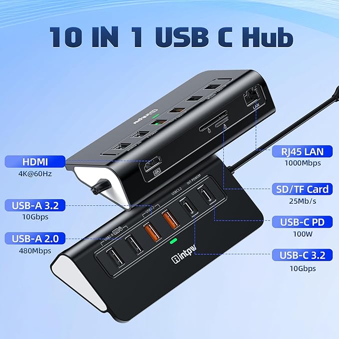 P9R PRO USB C Hub Ethernet, 10Gbps Laptop Docking Station 10-in-1 - Image 2