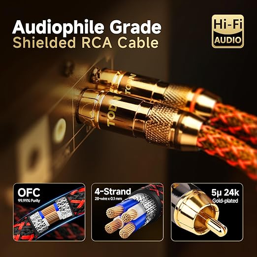 TODN Shielded RCA Audio Cables Audiophile Male to Male OFC RCA Stereo Cable - Image 3