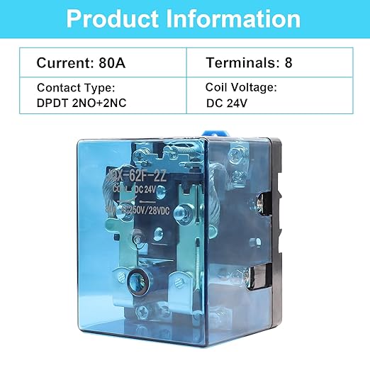 TWTADE/JQX-62F-2Z Coil Voltage DC 24V 80A DPDT Electronmagnetic Relay, High - Image 2