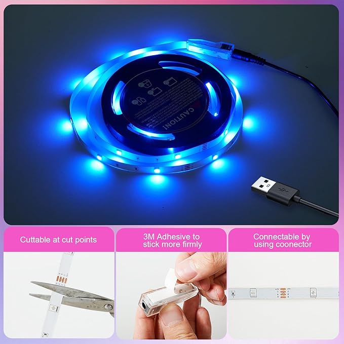Timelux 20ft LED Strip Lights Color Changing Mood lamp USB 5V Operated RGB 5050 - Image 6