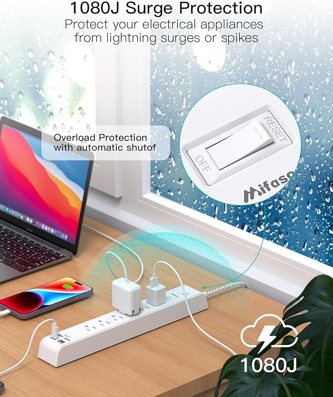 2 Pack Power Strip, 3FT Long Extension Cord, Surge Protector - Image 4