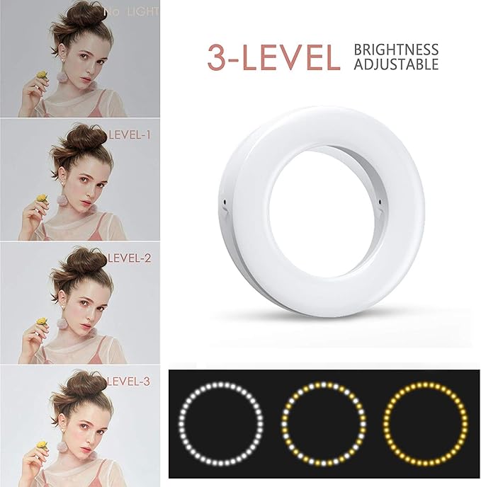Selfie Ring Light, Oternal Ring Light Rechargeable Portable Clip-on Selfie Fill - Image 2