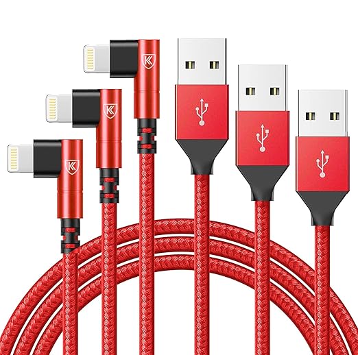 3Pack 90 Degree Lightning Cable, iPhone Charger Cable 6ft, Long Cable Fast by KIYODA
