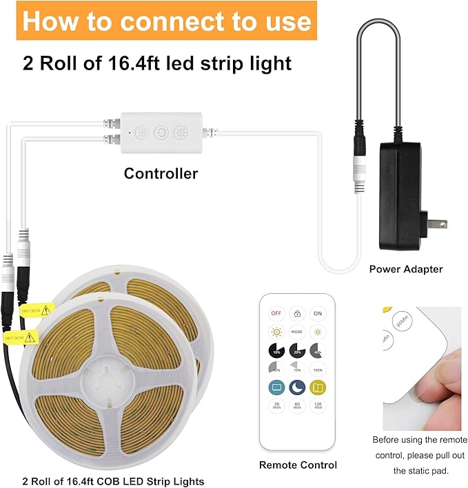 AXMOTUT 32.8ft COB LED Strip Light White, High Bright LED Strips - Image 2