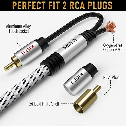 Elecan Premium RCA Cable 8 Ft 2 RCA Male to 2 RCA Male Stereo Audio Cable - Image 2
