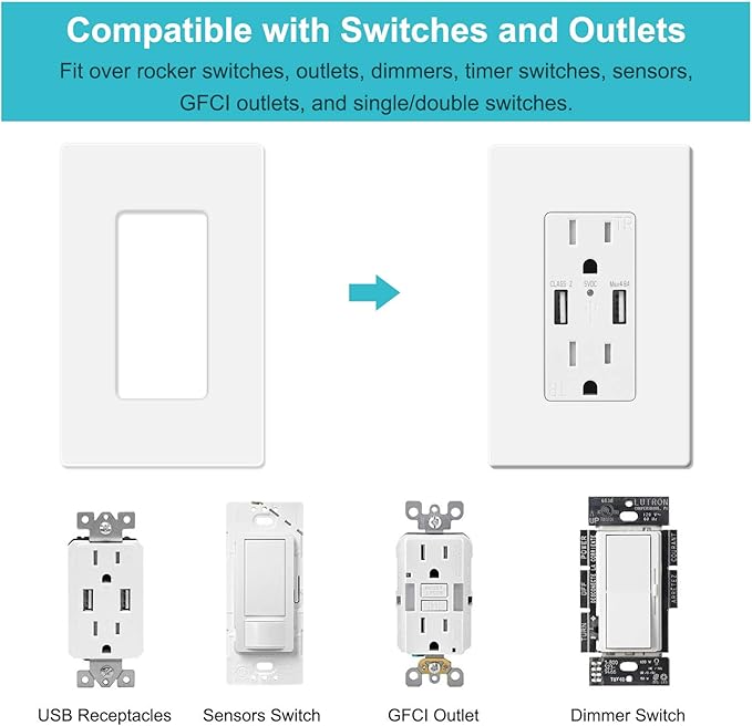 MLLIZH 10 Pack 1-Gang Screwless Wall Plate, Outlet Cover Plates, 4.57” H x - Image 3