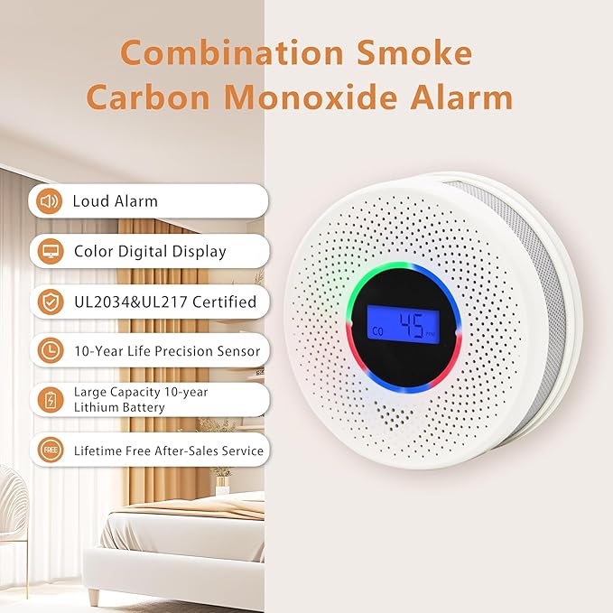 10-Year Battery Smoke and Carbon Monoxide Detector, 2-in-1 Smoke CO Alarm - Image 4