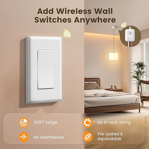SURAIELEC 3 Way Wireless Light Switch and Receiver Kit, RF 100Ft, No WiFi - Image 2