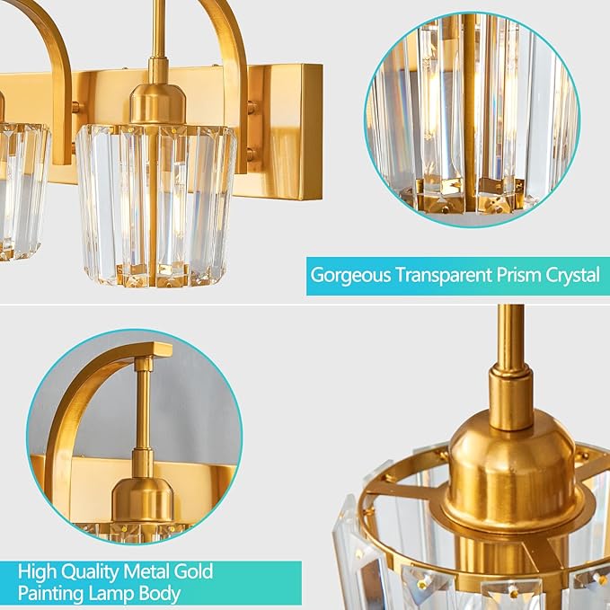 FDPBY Modern Bathroom Vanity Light, 3-Light Gold Wall Sconce - Image 2