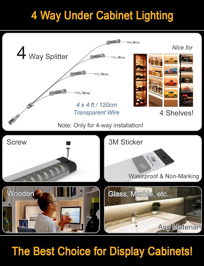 EBD LED Under Cabinet Lighting 4-Way Parallel Connection Display Case Lights - Image 2