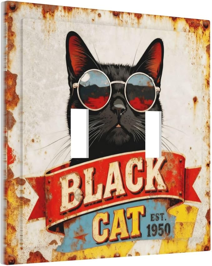 Bvtewkhz Black Cat Vintage 2 Gang Double Toggle Decorative Outlet Covers Light - Image 2