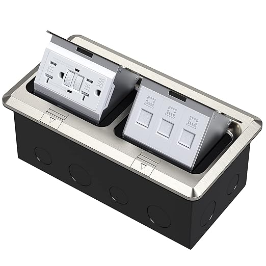 KYHSHJ Dual Pop-Up Floor Electrical Outlet Box Kit，20 Amp Stainless Steel GFCI by KYHSHJ