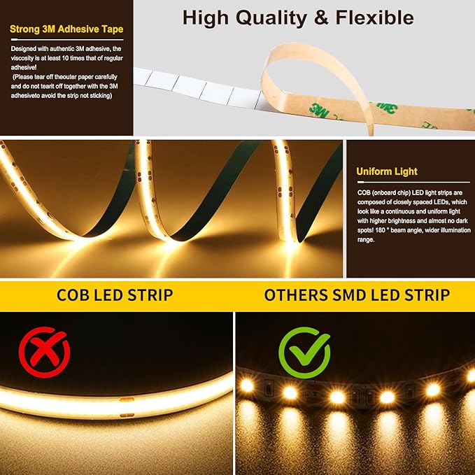 Pandery COB LED Strip Light, CCT Dimmable Strips Light, 2700K-6500K, 8mm Wide - Image 7